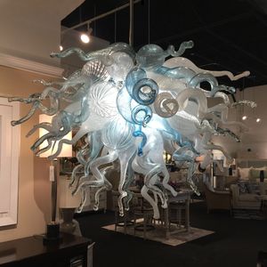 Wholesale white house crystal resale online - Modern Pendant Lamps Crystal Chandelier Lights for Living Room Art Decor Baby Blue and White Inches Hand Blown Glass LED Chain Lighting House Decoration
