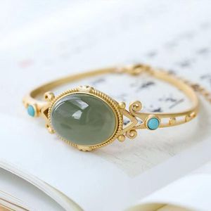 Bangle 2021.inlaid Hetian Sapphire Turquoise Bracelet Chinese Style Retro Classic Court Charming Women Adjustable Brand Jewelry