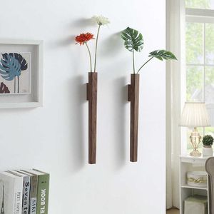 Nordic Simple Solid Wood Vase Hydroponic Wall Hängande Kinesisk Traditionell Zen Bonsai Glasflaska 41cm