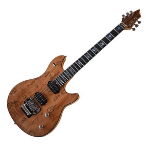 Factory Outlet-6 Strings Natural Wood Color Electric Guitar med Spalted Maple Veneer, Floyd Rose, Rosewood Fretboard