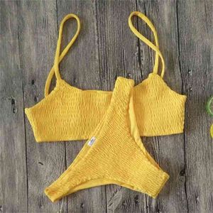 Amarelo Ruffles Crochet Sexy Bikini Set Mulheres Push-Up Acolchoado Bra Biquini Swimsuit Triângulo Swimwear Mau 210722