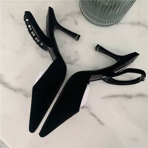 Seksi Lady Rahat Tasarımcı Moda Kadın Ayakkabı Siyah Süet Sivri Toe Stiletto Stripper Yüksek Topuklu Kristal Rhinestone Slingback Balo Akşam Pompaları