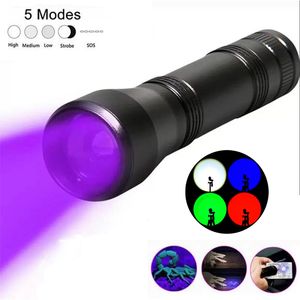 Wholesale torch lamps resale online - LED Flashlight Modes UV Ultraviolet Torch Lamp Red Green Blue White Lighting With Zoom Function Black Light Pet Urine Stains Detector Scorpion Hunting