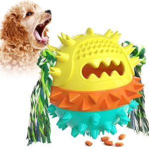 Dog Chew Toys Aggressive Chewers Interactive Funny Food Dispensing Puppy Balls with bite rope 4 in 1 Molar Squeaky Bounce Treat Ball Toy for Small Medium Large Dogs A02