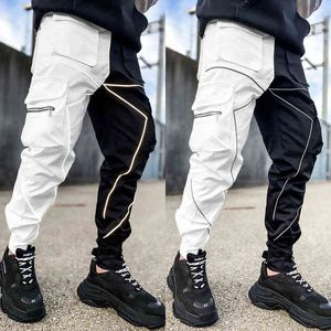 2022 Nya Hip Hop Casual Pants Mäns Populära Lösa Straight Cargo Pants Multi Pocket Bunched Sportkläder Byxor G220224