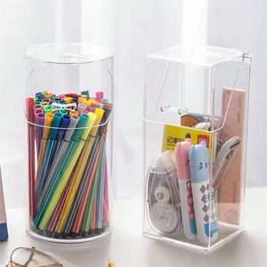 Multi-Function Desktop Arrangör Stationery Förvaring Box Makeup Organizer Office Pen Holder Brush Transparent Acrylic Shelf 210315