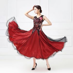 Ny Vuxen / Tjejboll Ballroom Dance Dress Modern Waltz Standard Competition Dance Dress Högkvalitativ spets tryckt ärmlös klänning
