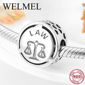 Authentic 925 Sterling Silver Successful career Law sign Charm Beads Jewelry making Fit Original European Charm Bracelet DIY Q0531