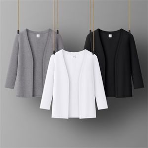 Women cotton cuasual coat Lady office jacket V-NECK Three Quarter Sleeve all match women tops 211112