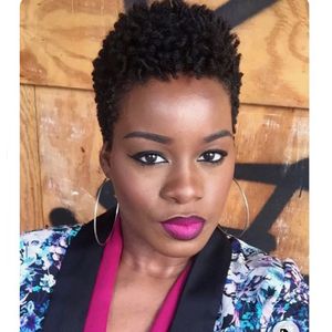 Güzel Kısa Pixie Kesim Curl Peruk Brezilyalı Afrika Americy Style Simülasyon İnsan Saç Sapıkça Kıvırcık Peruk Stokta