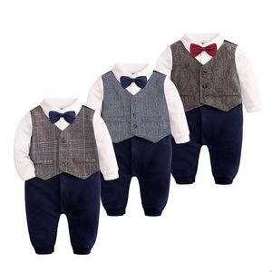 Baby pojke kläder romer jumpsuits gentleman kostym outfit barn kausal fritid barn bomull baby pojkar toddler formell klädsel 1-2Y BB066