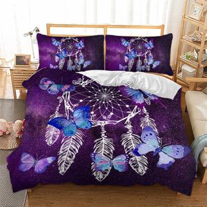 3D yatak seti kelebek dreamcatch fiater nevresim yastık kılıfı fermuar kapatma tek çift tam kraliçe kral çocuklar için 210706