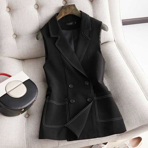 Autumn plus size women's fashion elegant ladies blazer double breasted women sleeveless jacket vest high quality 210527