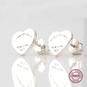 Oryginalny Sterling Silver Miłość Serce Ear Stud Vintage Allure Proszę wrócić do Nowy Jork Kolczyki dla kobiet prezent biżuteria