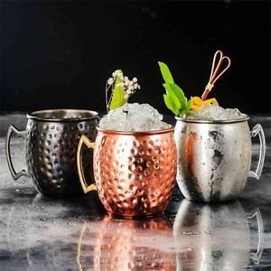 1/4 Sztuk 550ml 18 uncji Moskwa Mule Kubek Ze Stali Nierdzewnej Młotek Copper Platerowany Piwnica Coffee Bar Drinkware Drop Ship 210804