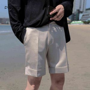 Корейские твердые манжеты шорты мужчины простые средние подъема кнопка прямые мальчики шорты летом тонкие хаки свободно мужские шорты 2020 H1210