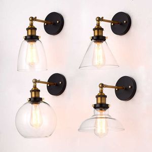 Loft Vintage Industrie Edison Wandlampen Klarglas Lampenschirm Antike Kupfer Wandleuchten 110 V 220 V Für Schlafzimmer 210724