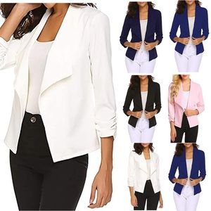 Sonbahar Casual Kadınlar Suit Ceket Katı Blazer Ofis Beyaz OL Tops Ceket Ince Siyah Blazers Kadın İş İş Giysileri 211122