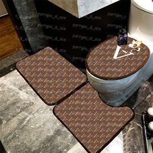 Letters Flowers Bathroom Rugs Vintage Striped Toilet Seat Case Home Hotel Non Slip Floor Mats Carpet Anti Skid Toilet Cover Set