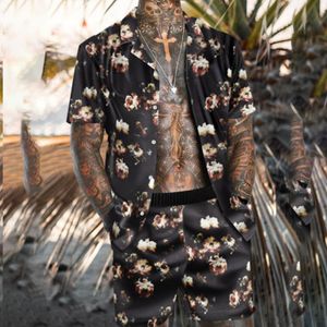 Sommarutskrift Blusskjorta Shorts Kläder Tracksuits Casual Loose Two-Piece Beach Suit Män Tracksuit Försäljning Kortärmad 2piece Set Outfit