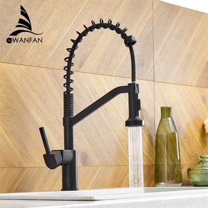 WANFAN Modern Polished Chrome Brass Kitchen Sink Faucet Pull Out Single Handle Swivel Spout Vessel Sink Mixer Tap 9013 211108