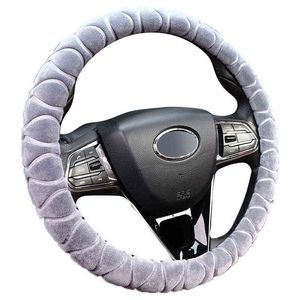 Winter Super Soft Pluche Car Steering Wheel Cover Universal Warm Faux Fur Auto Standbar op het stuurwiel cm H220422