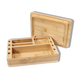Cool Natural Bamboo Wood Smoking Dry Herb Tobacco Grinder Preroll Cigarette Holder Rolling Tray Portable Machine Cigar Roller Plate High Quality Magnet Cover DHL