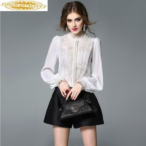 Women's Blouses & Shirts Spring Summer Silk Shirt White Blouse Ruffle Top Long Sleeve Womens Tops And Blusas Mujer De Moda 2021 KJ1783