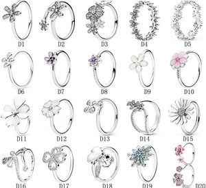 高品質100％925スターリングシルバーフィットPandora Ring Jewelryスノーフレークデイジーリングカップルエンゲージャー恋人たちのファッションウェディング