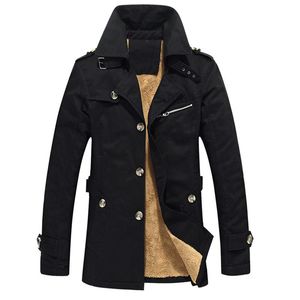 Mäns Trench Coats Höst och Vinter Mellanliggande Längd Plus Velvet Cotton Jacket England Style Lapel Handsome Slim Windbreaker Man Tjock Varm