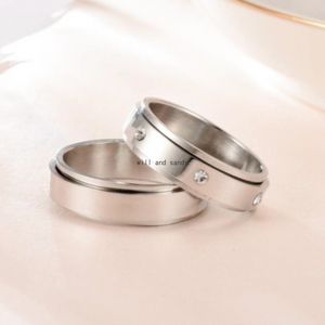 Relaxation Decompression Rotatable Ring Band Finger Stainless Steel Rotating Couple Diamond Rings Wedding Engagement Bands for Men Women Jewelry Will and Sandy