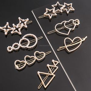 Crown Star Heart Triangle Circle Hair Hair Barrettes Золотые жемчужные волосы клипы для женщин женские ювелирные украшения и песчаные