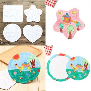 Sublimering Blank Bildparty Favor Pussel DIY Coloring Jigsaws Child Square Five Pethed Star Painting Leksaker Vit Presentpapper LLD11102