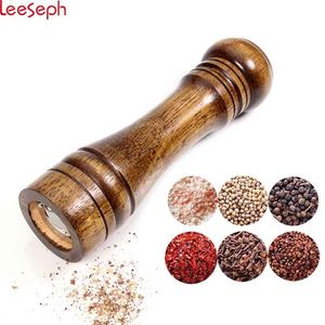 Salt and Pepper Mills, Solid Wood Mill with Strong Adjustable Ceramic Grinder 5" 8" 10" - Kitchen Tools by Leeseph 210611
