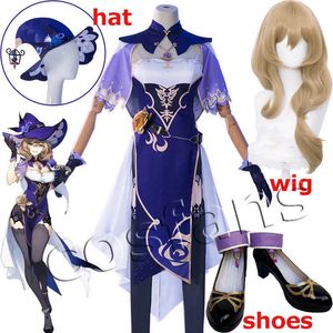 Jogo genshin impacto cosplay lisa fantasia anime genshin impacto lisa witch of rox rose cosplay traje o bibliotecário sexy vestido y0903