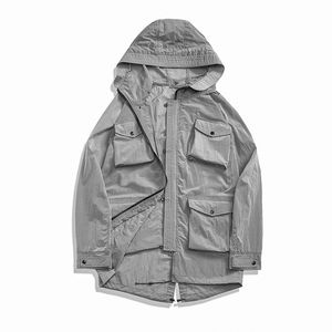 2021 erkek trençkot orta erkek uzun kollu ultra hafif metal naylon ceket serin rüzgarlık fermuar hoodie ceketler moda açık ceket