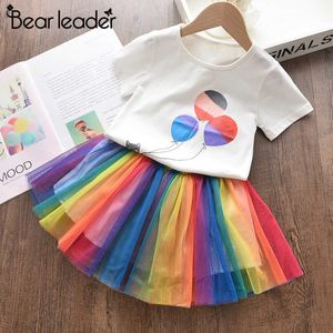 Ayı Lideri Çocuklar Kız Elbise Yaz Kız Prenses Elbise Balon Desen Renkli Elbise Kızlar Kıyafet Çocuk Suit 3 7Y 210708