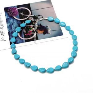 Chokers Bohemian Blue Beads Chain Choker Halsband för kvinnor Charms Handgjorda festsmycken Drop Turquoises Stone Strand Kort krage 45 cm