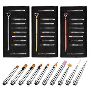 Nail Art Kits 10 stycken / set pensel Rhinestone Manicure Pen Set Big Diamond Pull Line Graverad nötning