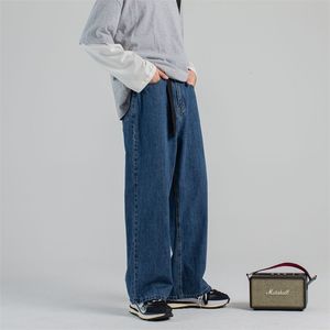 Мужские моды широкие брюки ноги мешковаты Homme Biker джинсовые брюки классические грузовые карманные джинсы голубые папочки вскользь S-2XL 210716