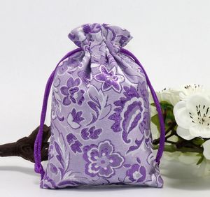 10 * 14cm Borsa organizer con coulisse Sacchetti per gioielli in broccato di seta cinese Confezione da donna Sacchetti regalo cosmetici alla lavanda