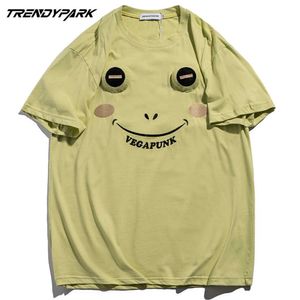 Hip Hop Funny T-Shirt Men Frog Face Harajuku Tshirt Cotton Casual Summer Short Sleeve T Shirt Green Tops Tees 210601
