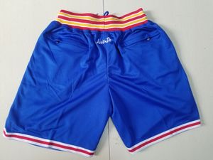 Nytt team Vintage BaseKetball Shorts Zipper Pocket 75th Blue Color Running kläder Just Done S-XXL