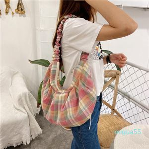 Mädchen Student Falten Plaid Hobos Crossbosy Taschen Kontrast Farbe Frauen Polyester Baumwolle Handtaschen Mode Weibliche Einkaufstasche Tasche