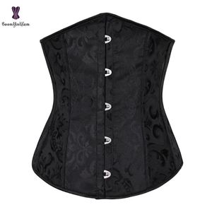 Mulheres Underbust Espartilho Jacquard White Black Lace Up Desossado Da Cintura Instrutor Bustier Bauques Corselet XS-6XL