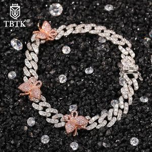 TBTK 9mm Mini Butterfly Cuban Link Bransoletka Anklet Eesthetic CZ Choker Moda Hiphop Biżuteria Najlepszy prezent X0509