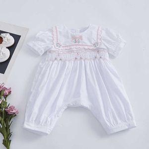 Baby Girl Smocked Romper For Toddler Handmade Smocking Jumpsuit Infant Embroidery Clothing Children Boutique Spanish Clothes 210615