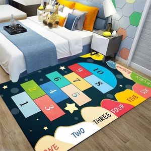 Kids Hopscotch Carpet Floor Mat, Kindergarten Early Education Jumping Lattice Mat,Game Flying Chess Mat,Car Cartoon Carpet 211204