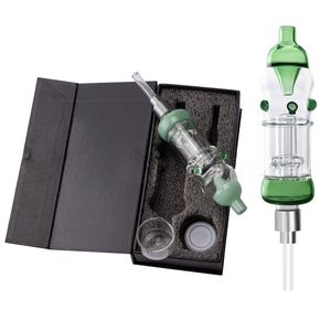 Small NC Kits Mini Nector Collector Hookahs With Quartz Ceramic Nail Titanium Nails Dabber Dish Glass Pipe Plastic Keck Clips Retail Box NC28