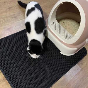 Kattkullmatta Dubbelskikt Vattentät Pet Cat Litter Box Mat Katten Sand Tray Pad Fyllning Fångande Mat För Katter Hus Rengör 210713